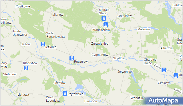 mapa Zygmuntów gmina Lutomiersk, Zygmuntów gmina Lutomiersk na mapie Targeo