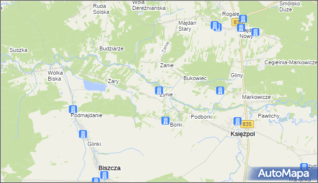 mapa Zynie, Zynie na mapie Targeo