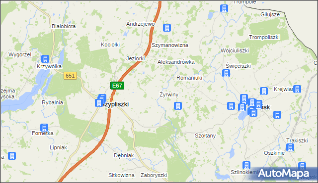 mapa Żyrwiny, Żyrwiny na mapie Targeo