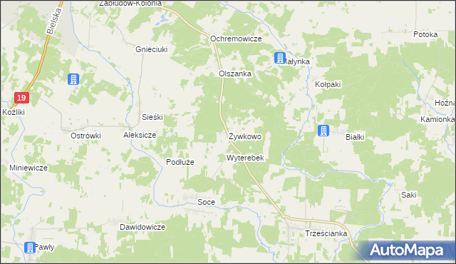 mapa Żywkowo gmina Zabłudów, Żywkowo gmina Zabłudów na mapie Targeo