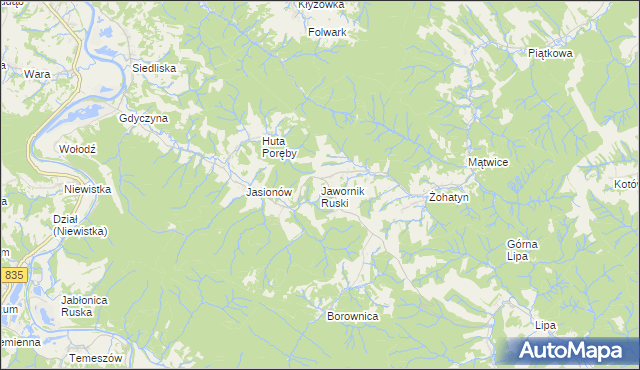 mapa Jawornik Ruski, Jawornik Ruski na mapie Targeo