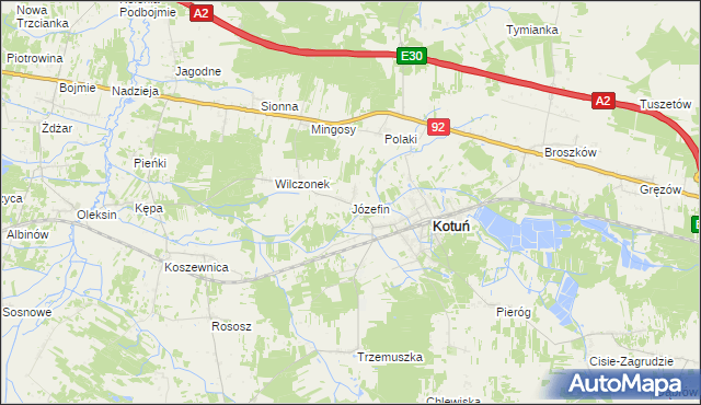 mapa Józefin gmina Kotuń, Józefin gmina Kotuń na mapie Targeo