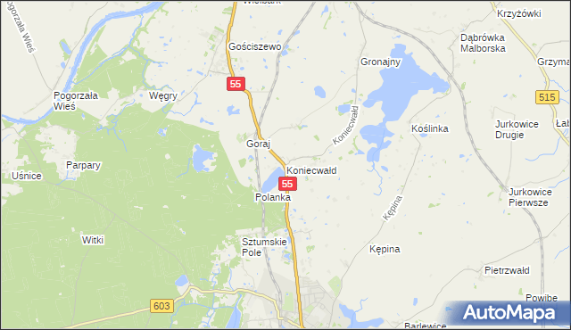 mapa Koniecwałd, Koniecwałd na mapie Targeo
