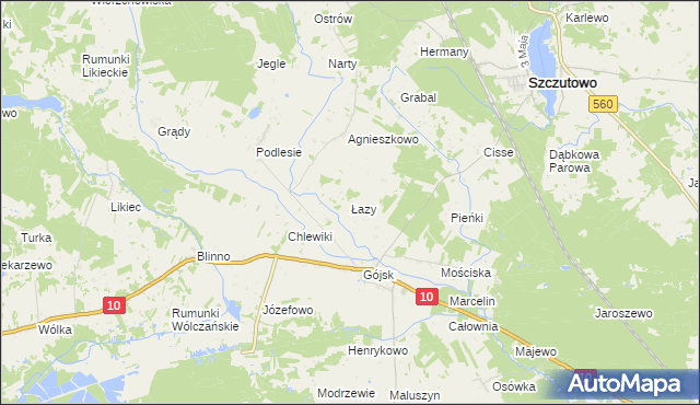 mapa Łazy gmina Szczutowo, Łazy gmina Szczutowo na mapie Targeo