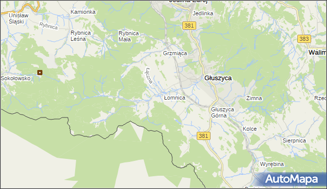 mapa Łomnica gmina Głuszyca, Łomnica gmina Głuszyca na mapie Targeo