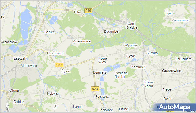 mapa Nowa Wieś gmina Lyski, Nowa Wieś gmina Lyski na mapie Targeo