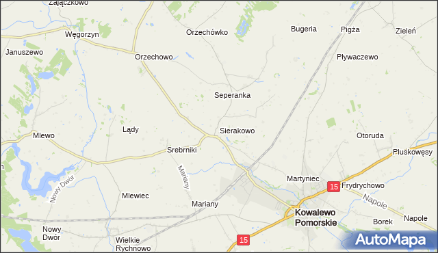 mapa Sierakowo gmina Kowalewo Pomorskie, Sierakowo gmina Kowalewo Pomorskie na mapie Targeo