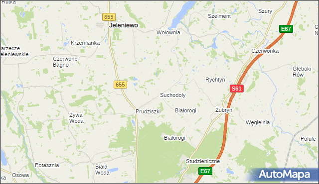 mapa Suchodoły gmina Jeleniewo, Suchodoły gmina Jeleniewo na mapie Targeo