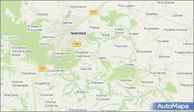 mapa Ujazd gmina Iwaniska, Ujazd gmina Iwaniska na mapie Targeo