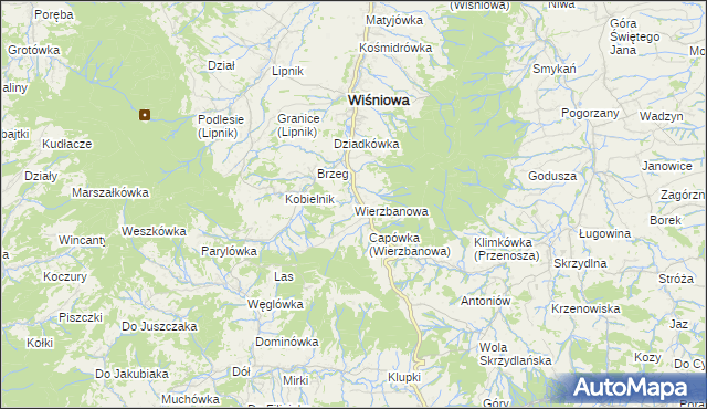 mapa Wierzbanowa, Wierzbanowa na mapie Targeo