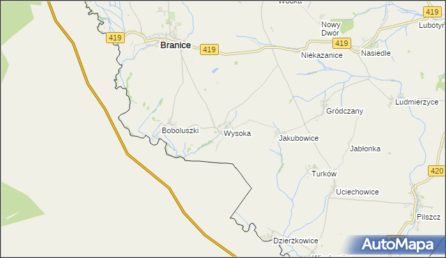 mapa Wysoka gmina Branice, Wysoka gmina Branice na mapie Targeo
