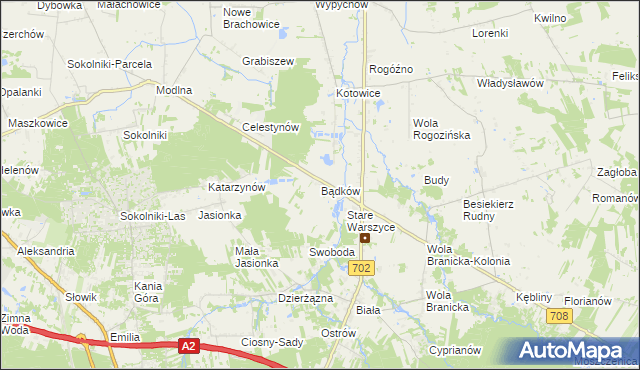 mapa Bądków gmina Zgierz, Bądków gmina Zgierz na mapie Targeo