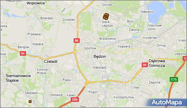 mapa Będzin, Będzin na mapie Targeo