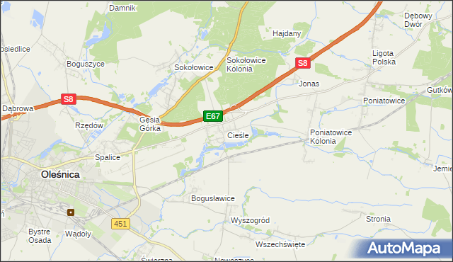 mapa Cieśle gmina Oleśnica, Cieśle gmina Oleśnica na mapie Targeo