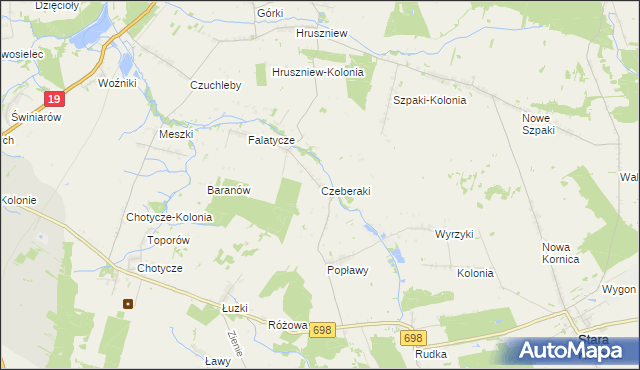 mapa Czeberaki gmina Stara Kornica, Czeberaki gmina Stara Kornica na mapie Targeo