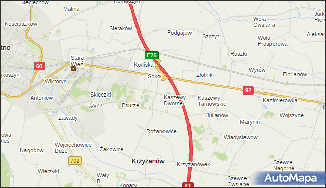 mapa Kaszewy Dworne, Kaszewy Dworne na mapie Targeo