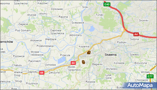 mapa Kopanka gmina Skawina, Kopanka gmina Skawina na mapie Targeo