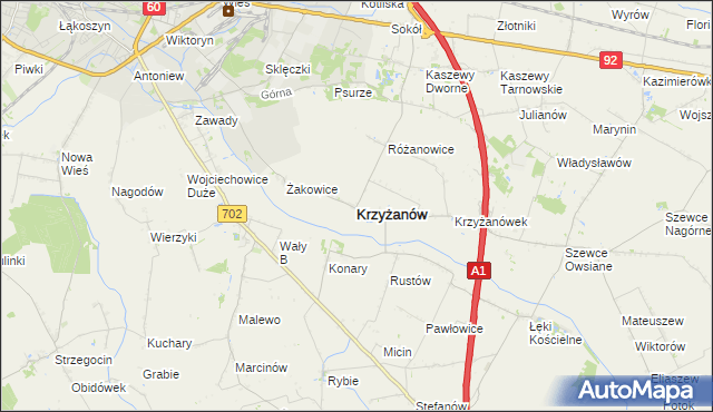mapa Krzyżanów powiat kutnowski, Krzyżanów powiat kutnowski na mapie Targeo