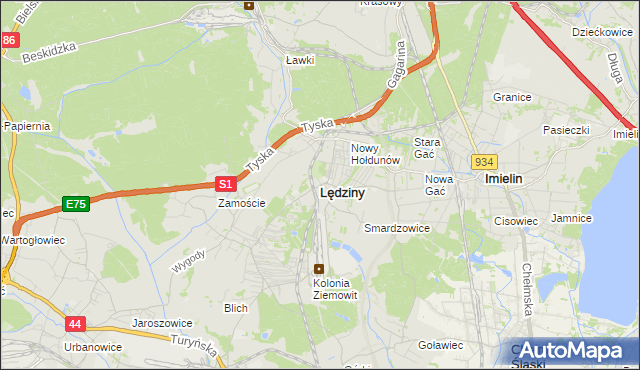 mapa Lędziny powiat bieruńsko-lędziński, Lędziny powiat bieruńsko-lędziński na mapie Targeo