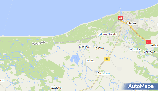 mapa Modlinek gmina Ustka, Modlinek gmina Ustka na mapie Targeo