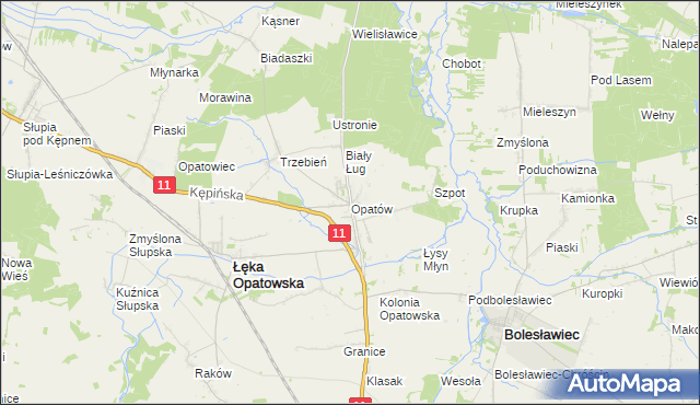 mapa Opatów gmina Łęka Opatowska, Opatów gmina Łęka Opatowska na mapie Targeo