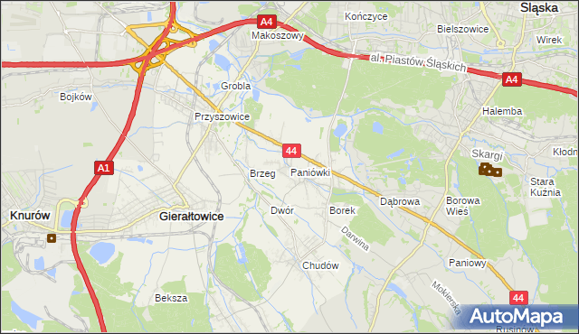 mapa Paniówki, Paniówki na mapie Targeo