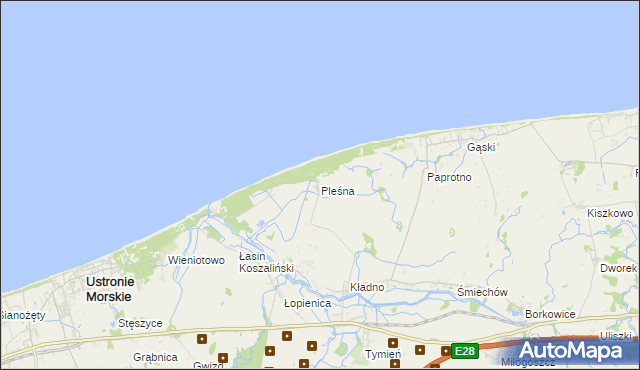 mapa Pleśna gmina Będzino, Pleśna gmina Będzino na mapie Targeo