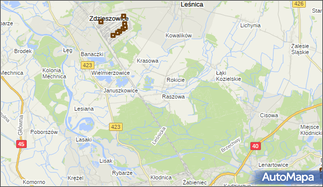 mapa Raszowa gmina Leśnica, Raszowa gmina Leśnica na mapie Targeo