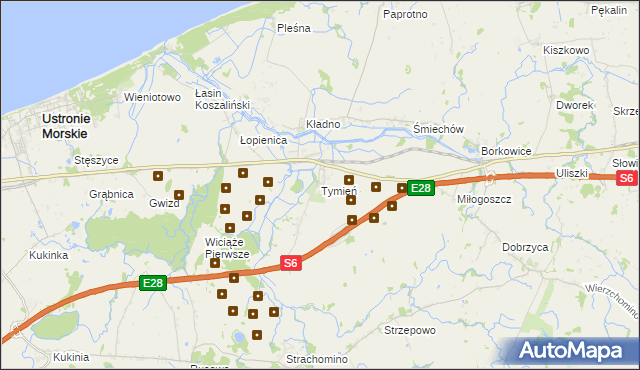 mapa Tymień gmina Będzino, Tymień gmina Będzino na mapie Targeo