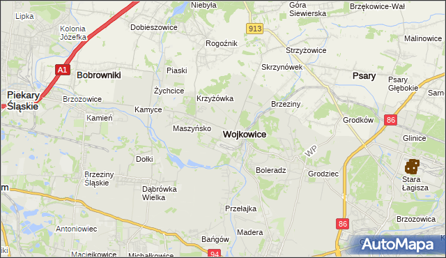 mapa Wojkowice powiat będziński, Wojkowice powiat będziński na mapie Targeo