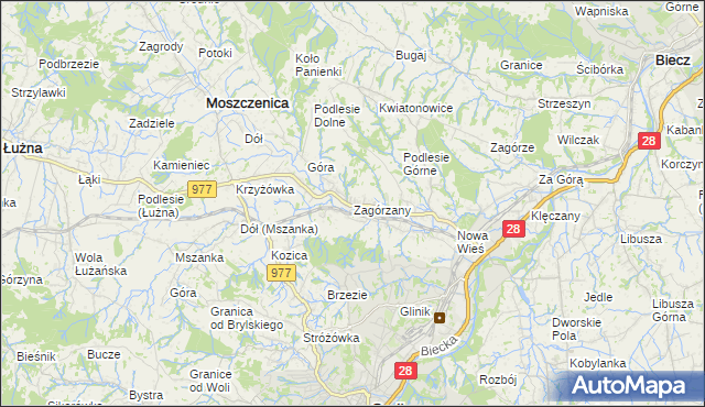mapa Zagórzany gmina Gorlice, Zagórzany gmina Gorlice na mapie Targeo
