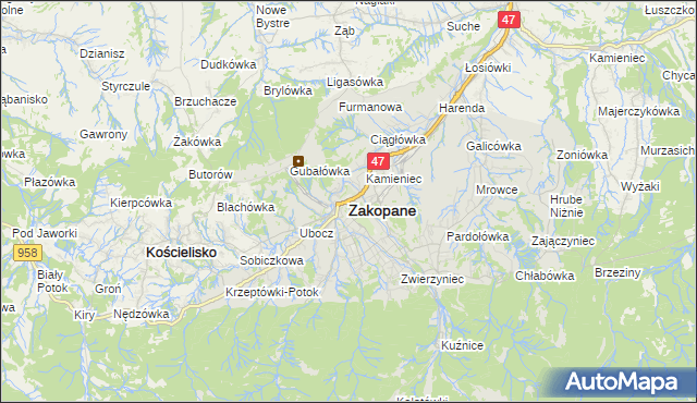 mapa Zakopanego, Zakopane na mapie Targeo