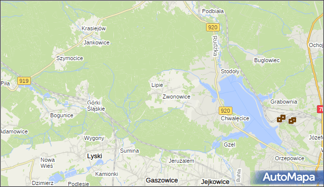 mapa Zwonowice, Zwonowice na mapie Targeo