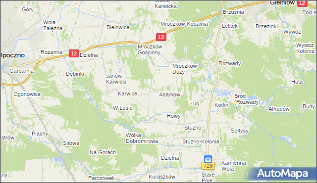 mapa Adamów gmina Opoczno, Adamów gmina Opoczno na mapie Targeo