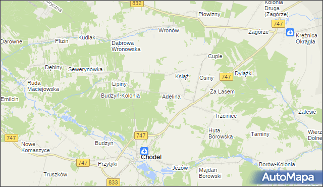 mapa Adelina gmina Chodel, Adelina gmina Chodel na mapie Targeo
