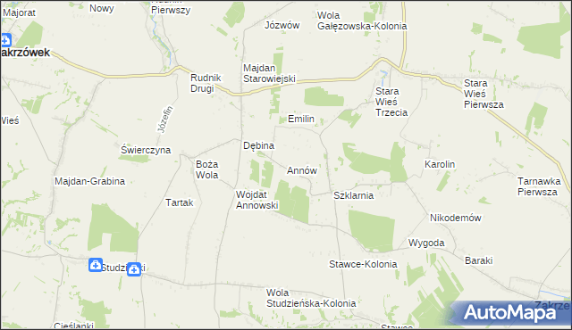mapa Annów gmina Zakrzew, Annów gmina Zakrzew na mapie Targeo