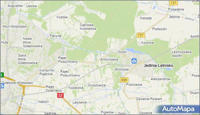 mapa Antoniówka gmina Jedlnia-Letnisko, Antoniówka gmina Jedlnia-Letnisko na mapie Targeo