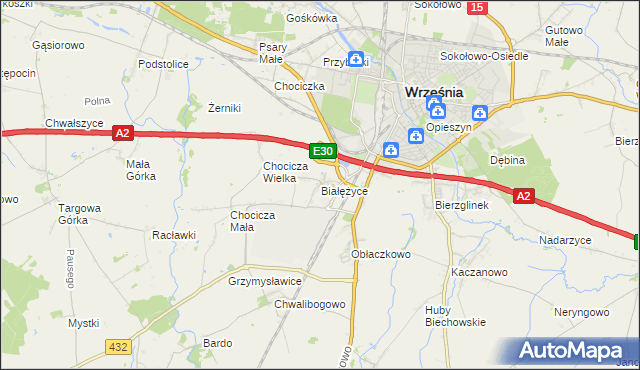 mapa Białężyce, Białężyce na mapie Targeo