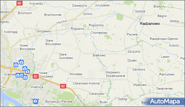 mapa Białkowo gmina Radzanowo, Białkowo gmina Radzanowo na mapie Targeo