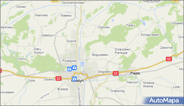 mapa Bogusławki gmina Gostyń, Bogusławki gmina Gostyń na mapie Targeo