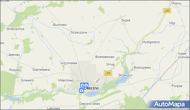 mapa Bolesławowo gmina Debrzno, Bolesławowo gmina Debrzno na mapie Targeo