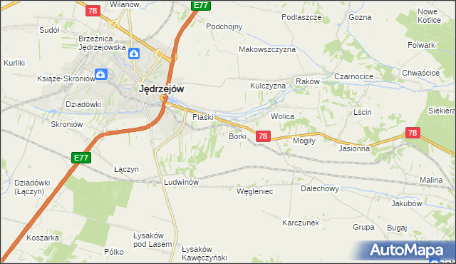 mapa Borki gmina Jędrzejów, Borki gmina Jędrzejów na mapie Targeo