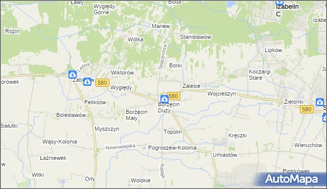 mapa Borzęcin gmina Stare Babice, Borzęcin gmina Stare Babice na mapie Targeo