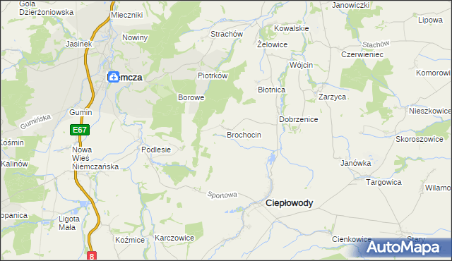 mapa Brochocin gmina Ciepłowody, Brochocin gmina Ciepłowody na mapie Targeo