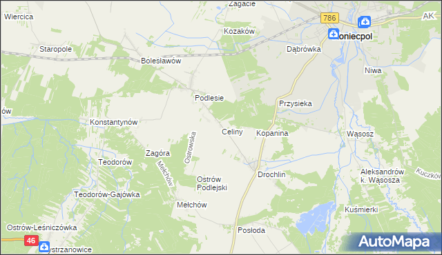mapa Celiny gmina Lelów, Celiny gmina Lelów na mapie Targeo