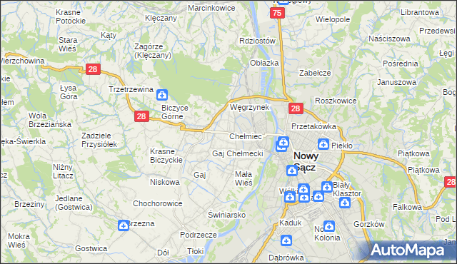 mapa Chełmiec powiat nowosądecki, Chełmiec powiat nowosądecki na mapie Targeo