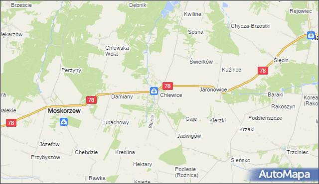 mapa Chlewice gmina Moskorzew, Chlewice gmina Moskorzew na mapie Targeo