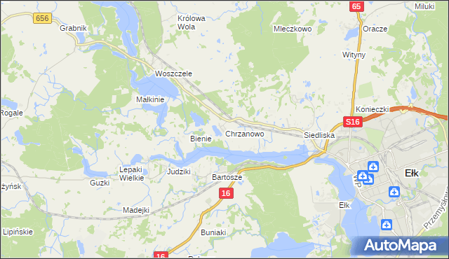 mapa Chrzanowo gmina Ełk, Chrzanowo gmina Ełk na mapie Targeo