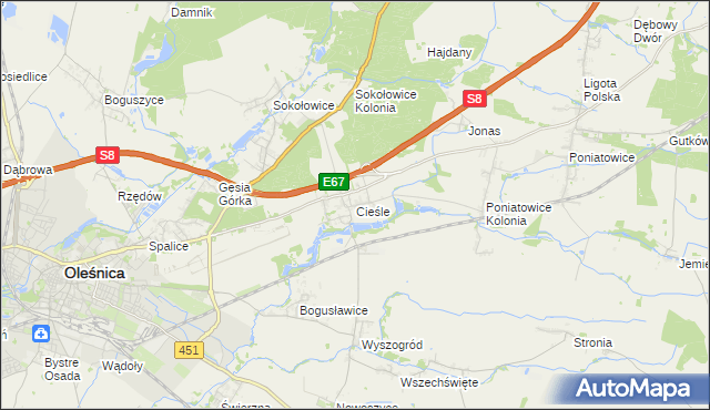 mapa Cieśle gmina Oleśnica, Cieśle gmina Oleśnica na mapie Targeo