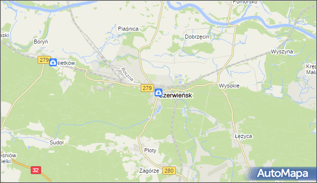 mapa Czerwieńsk, Czerwieńsk na mapie Targeo